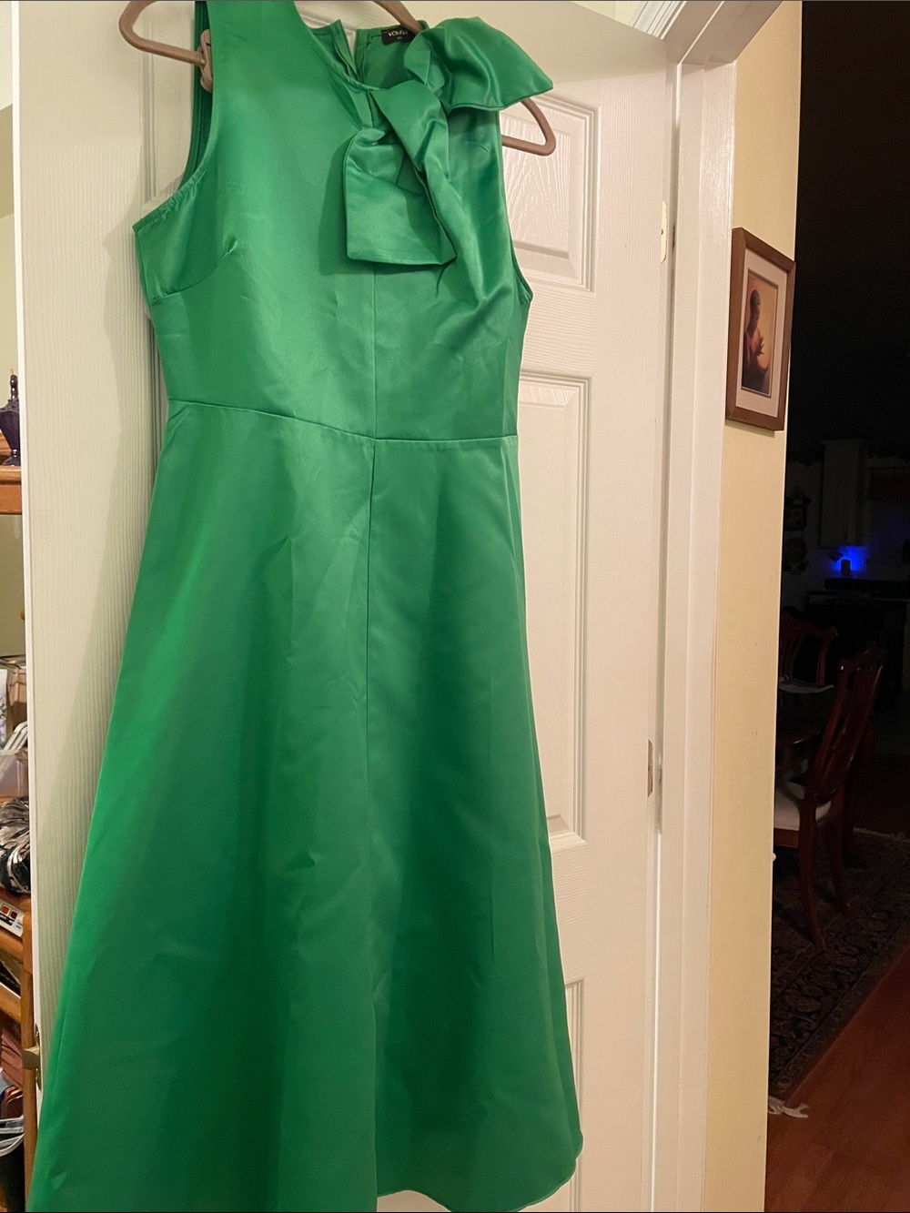 Girls' Emerald Bow-Shoulder Formal Dress
